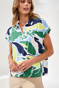 Tribal UPF 50+ HIGH PERFORMANCE DOLMAN ZIP-FRONT SPORT TOP FLORALLIME