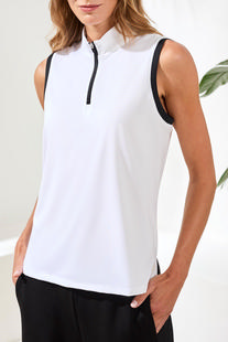 Tribal SLEEVELESS ZIP MOCK NECK TECH TOP WHITE