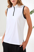Tribal SLEEVELESS ZIP MOCK NECK TECH TOP WHITE