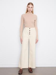 Charlie B Women's Wide Leg Button Front Pants with Patch Pockets NATURAL