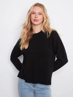Charlie B Women's Crew Neck Cropped Sweater with Pocket BLACK