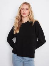 Charlie B Women's Crew Neck Cropped Sweater with Pocket BLACK