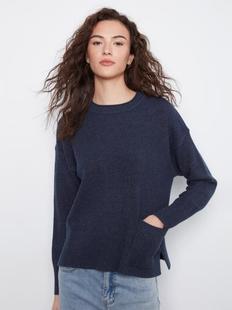 Charlie B Women's Crew Neck Cropped Sweater with Pocket Alternate View