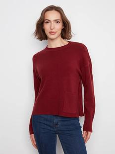 Charlie B Women's Crew Neck Cropped Sweater with Pocket Alternate View