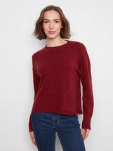 Charlie B Women's Crew Neck Cropped Sweater with Pocket MERLOT