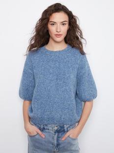 Charlie B Women's Elbow Sleeve Balloon Shape Sweater HEATHERDENIM
