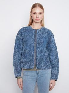 Charlie B Women's Quilted Denim Tencel Bomber Jacket MEDIUMBLUE