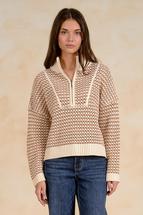 Elan Women's 1/4 Zip Open Weave Sweater NATURAL