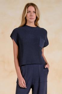 Elan Women's Cap Sleeve Cotton Sweater NAVY