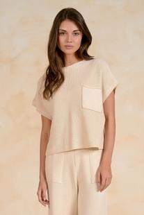 Elan Women's Cap Sleeve Cotton Sweater OATMEAL