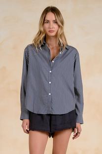 Elan Women's Long Sleeve Top with Open Back Detail BLUESTRIPE