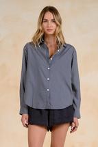 Elan Women's Long Sleeve Top with Open Back Detail BLUESTRIPE