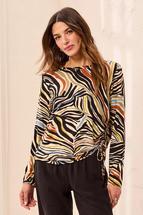 Tribal Women's Long Sleeve Crew Neck Top with Side Ruching - Aloe ALOE