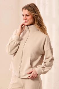 Tribal Women's Long Sleeve Mock Neck Zip Cardigan with Pockets SANDDUNE
