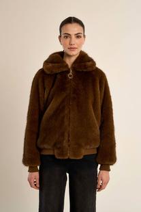 Molly Bracken Women's Fuax Fur Zip Front Jacket BROWN