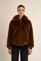 Molly Bracken Women's Faux Fur Zip Front Jacket BROWN
