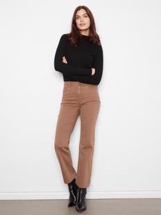 Charlie B Women's Straight Leg Colored Twill Pants with Elastic Inside Waist TRUFFLE