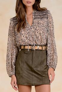 Elan Women's Print Peasant Blouse BROWNLIA