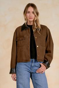 Elan Women's Cropped Jacket with Leather Trim COCOA