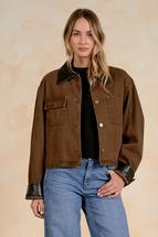 Elan Women's Cropped Jacket with Leather Trim COCOA