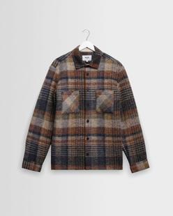 Wax London Whiting - Oatmeal And Multicolour Check Wool Blend Overshirt OATMEAL/MULTI