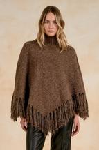 Elan Women's Turtleneck Poncho with Fringe BROWN