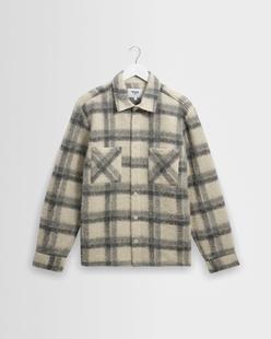Wax London Whiting - Ecru And Grey Check Wool Blend Overshirt ECRU/GREY