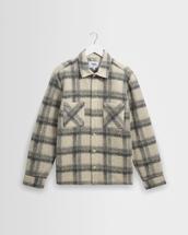Wax London Whiting - Ecru And Grey Check Wool Blend Overshirt ECRU/GREY