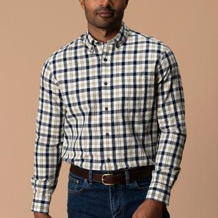 Duck Head Men's Long Sleeve Cotton Slub Sport Shirt - Brant Plaid DEEPNAVY