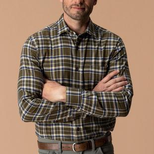 Duck Head Men's Long Sleeve Cotton Flannel Sport Shirt - Iverson Plaid DARKOLIVE