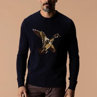 Duck Head Men's Flying Wood Duck Intarsia Crewneck Sweater DEEPNAVYHEATHER