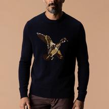 Duck Head Men's Flying Wood Duck Intarsia Crewneck Sweater DEEPNAVYHEATHER