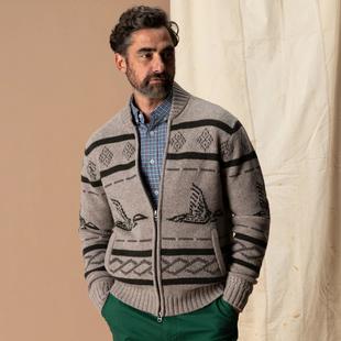 Duck Head Men's Flying Mallard Intarsia Full Zip Sweater CLAYHEATHER