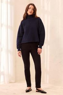 Tribal Women's Textured Rib Mock Neck Drop Shoulder High-Low Sweater With Side Slits Alternate View