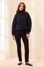 Tribal Women's Textured Rib Mock Neck Drop Shoulder High-Low Sweater With Side Slits NIGHTFALL