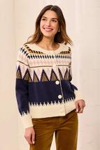 Tribal Women's Fair Isle Button Front Sweater Cardigan SAPPHIRE