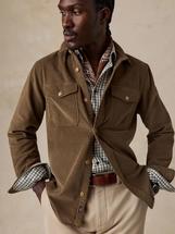 Faherty Men's Stretch Terry Corduroy Workshirt BROWNUMBER