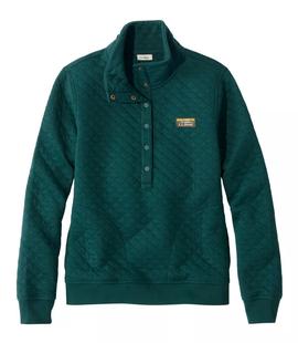 L.L.Bean Women's Quilted Half Snap Sweatshirt Regular DEEPESTGREEN