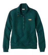 L.L.Bean Women's Quilted Half Snap Sweatshirt Regular DEEPESTGREEN