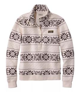 L.L.Bean Women's Quilted Half Snap Sweatshirt Print Regular CREAM/DEEPESTBROWNSNOWFLAKEFAIRISLE