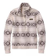 L.L.Bean Women's Quilted Half Snap Sweatshirt Print Regular CREAM/DEEPESTBROWNSNOWFLAKEFAIRISLE