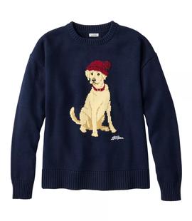 L.L.Bean Women's The Original Double L Crewneck Novelty Sweater Regular CLASSICNAVYHOLIDAYDOG