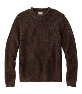 L.L. Bean Men's Bean's Organic Waffle Rollneck Crew Sweater Regular DEEPESTBROWN