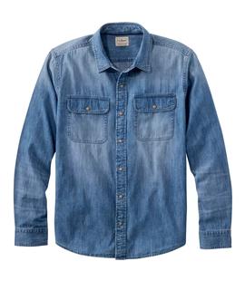 L.L.Bean Men's Sunwashed Denim Shirt Long Sleeve Slightly Fitted Regular MEDIUMWASH