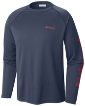 COLUMBIA MENS PFG TERMINAL TACKLE LONG SLEEVE TEE - DARK MOUNTAIN/SUNSET RED