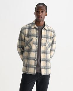 Wax London Whiting - Ecru And Grey Check Wool Blend Overshirt Alternate View