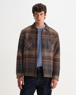 Wax London Whiting - Oatmeal And Multicolour Check Wool Blend Overshirt Alternate View